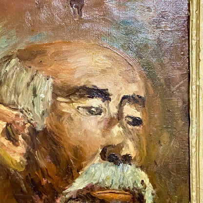 Antique Victorian Portrait Of Bearded Elderly Asian Man Oil On Board Gilt Framed