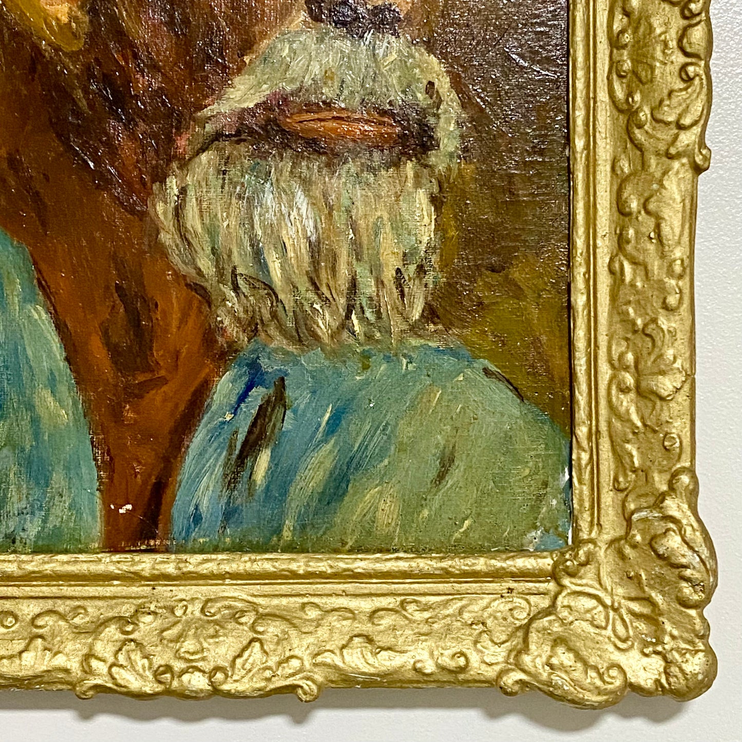 Antique Victorian Portrait Of Bearded Elderly Asian Man Oil On Board Gilt Framed