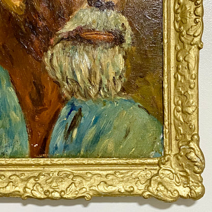 Antique Victorian Portrait Of Bearded Elderly Asian Man Oil On Board Gilt Framed