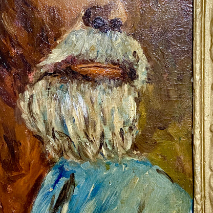 Antique Victorian Portrait Of Bearded Elderly Asian Man Oil On Board Gilt Framed