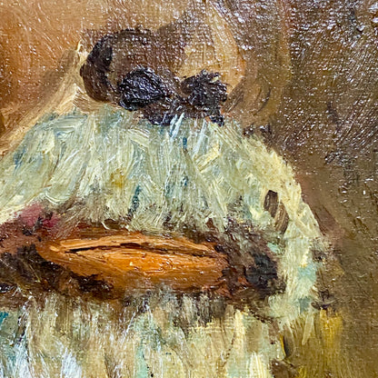 Antique Victorian Portrait Of Bearded Elderly Asian Man Oil On Board Gilt Framed