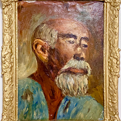Antique Victorian Portrait Of Bearded Elderly Asian Man Oil On Board Gilt Framed