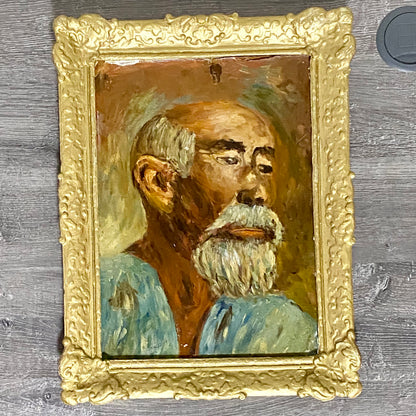 Antique Victorian Portrait Of Bearded Elderly Asian Man Oil On Board Gilt Framed