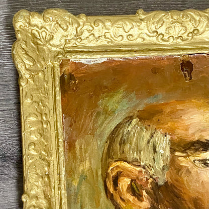Antique Victorian Portrait Of Bearded Elderly Asian Man Oil On Board Gilt Framed