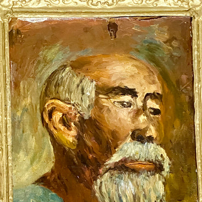 Antique Victorian Portrait Of Bearded Elderly Asian Man Oil On Board Gilt Framed