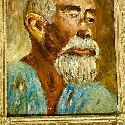 Antique Victorian Portrait Of Bearded Elderly Asian Man Oil On Board Gilt Framed