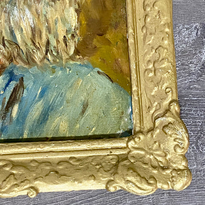 Antique Victorian Portrait Of Bearded Elderly Asian Man Oil On Board Gilt Framed