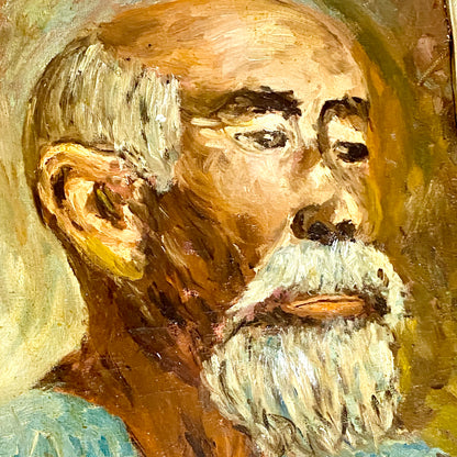 Antique Victorian Portrait Of Bearded Elderly Asian Man Oil On Board Gilt Framed