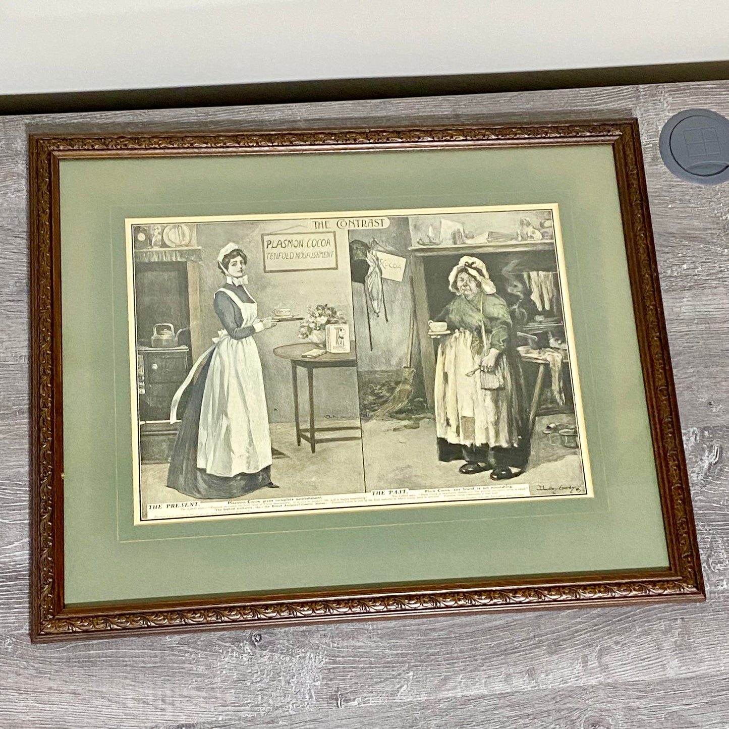 Vintage Plasmon Cocoa The Contrast Advertising Art Print Plate Signed & Framed