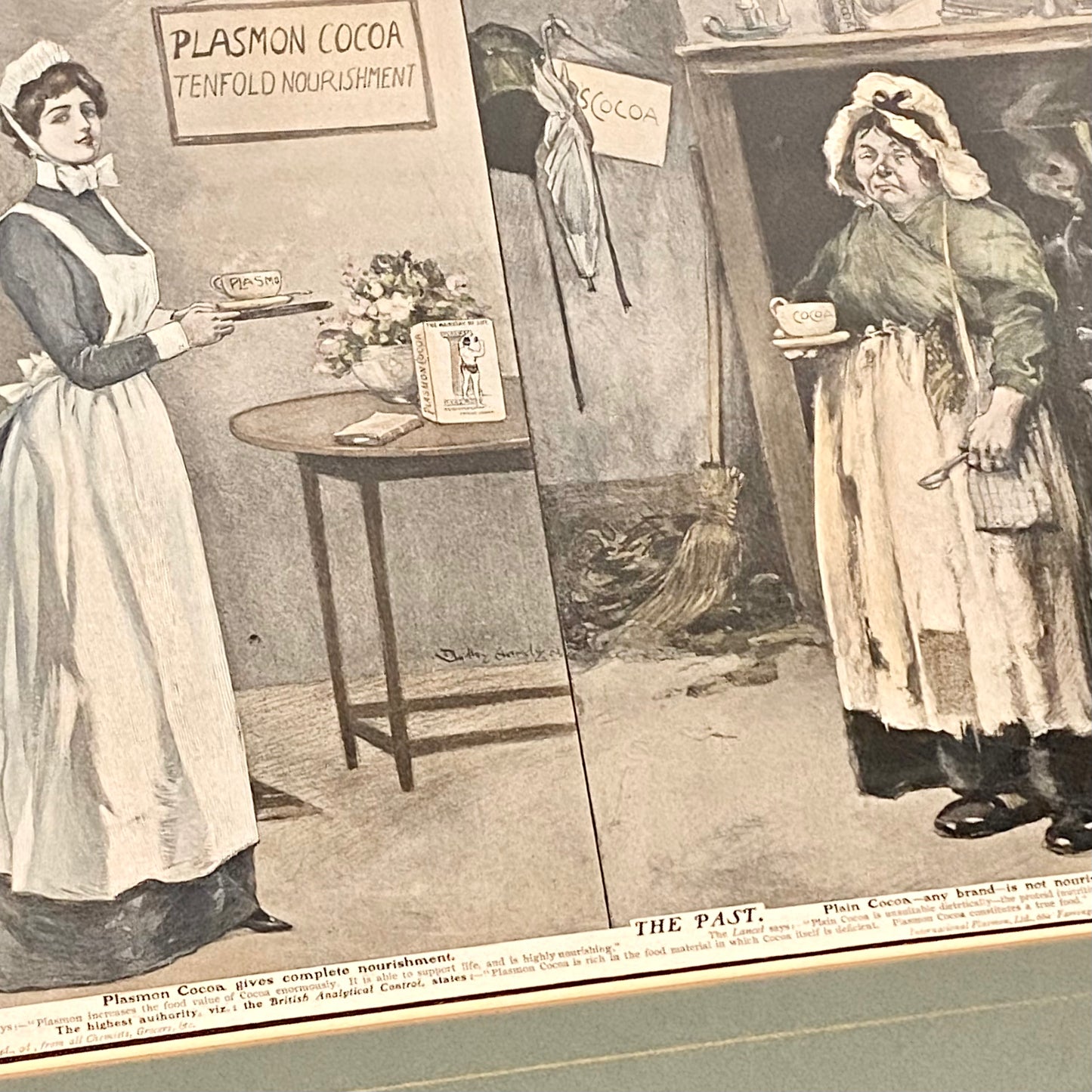 Vintage Plasmon Cocoa The Contrast Advertising Art Print Plate Signed & Framed