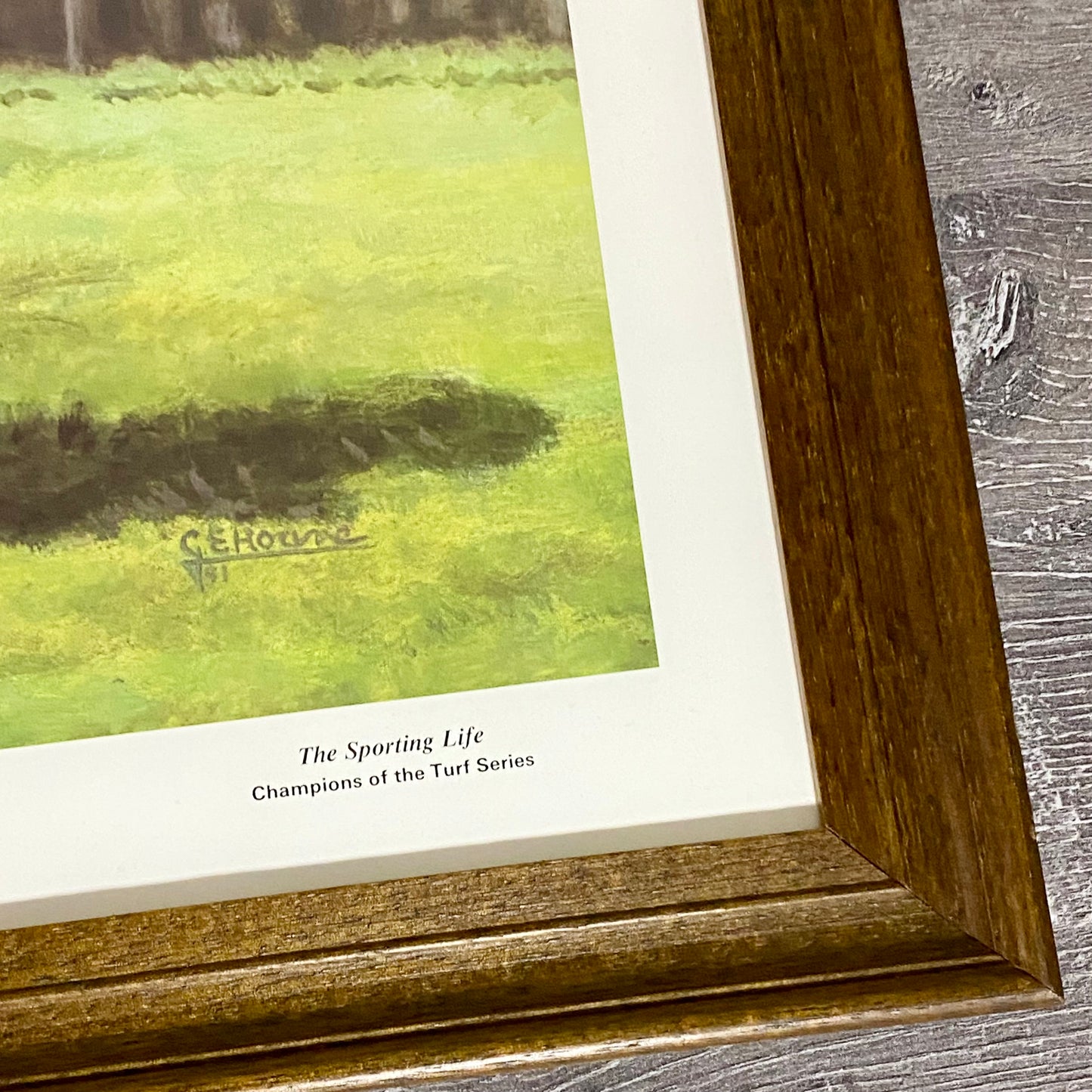 Vintage Shergar Race Horse & W. R. Swinburn Art Print Gillian E. Hoare Framed