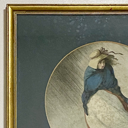 Antique Girl In A Storm After H W Bunbury 1787 Hand Coloured Engraving Framed