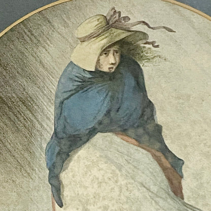 Antique Girl In A Storm After H W Bunbury 1787 Hand Coloured Engraving Framed