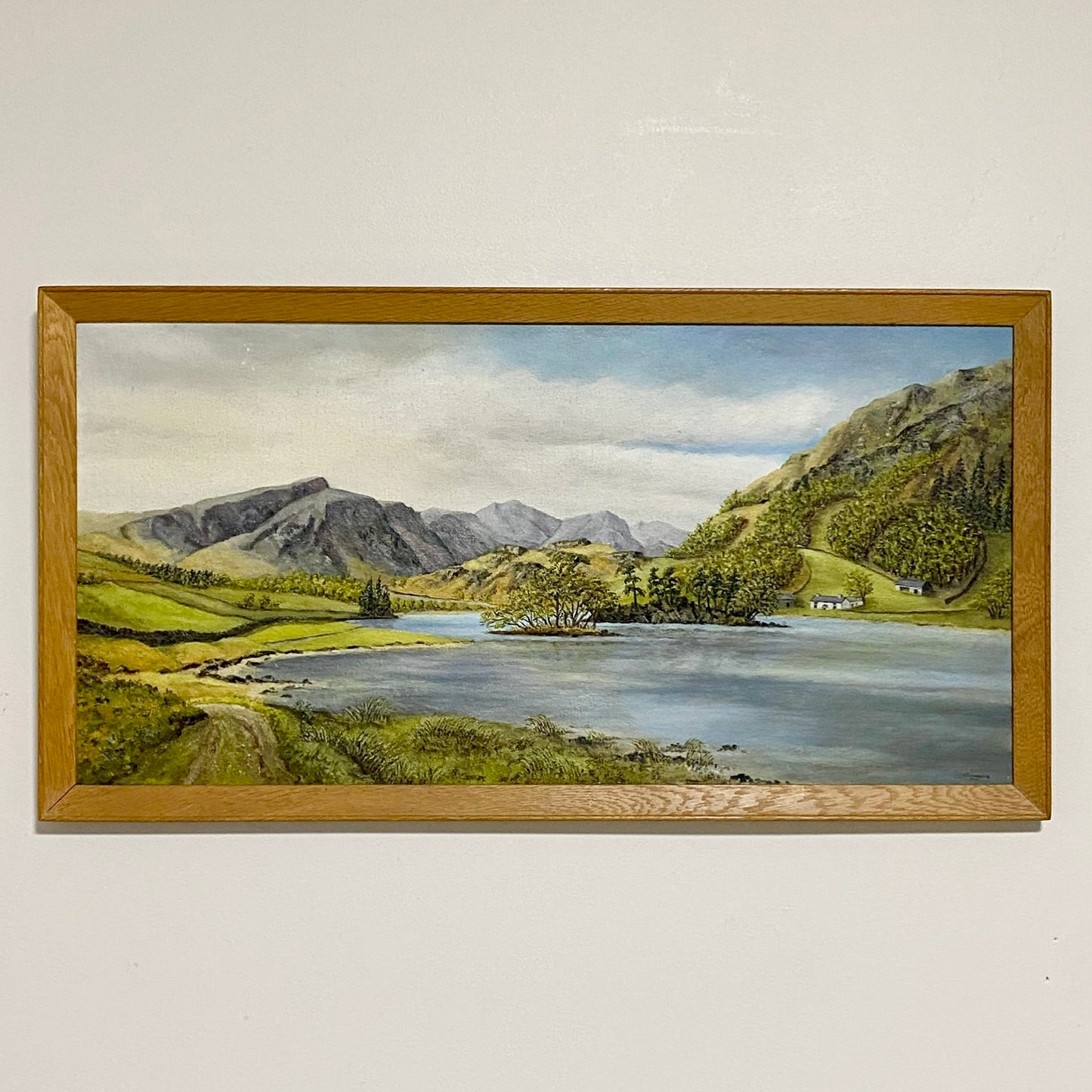 Vintage Lakeside Mountain Landscape Oil On Board Signed A Roodhouse 1972 Framed