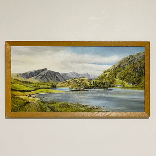 Vintage Lakeside Mountain Landscape Oil On Board Signed A Roodhouse 1972 Framed