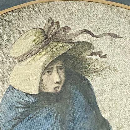 Antique Girl In A Storm After H W Bunbury 1787 Hand Coloured Engraving Framed