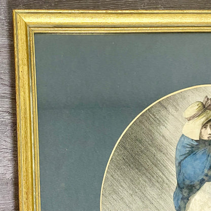 Antique Girl In A Storm After H W Bunbury 1787 Hand Coloured Engraving Framed