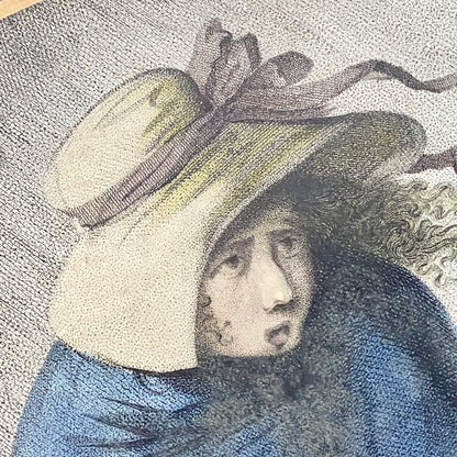 Antique Girl In A Storm After H W Bunbury 1787 Hand Coloured Engraving Framed