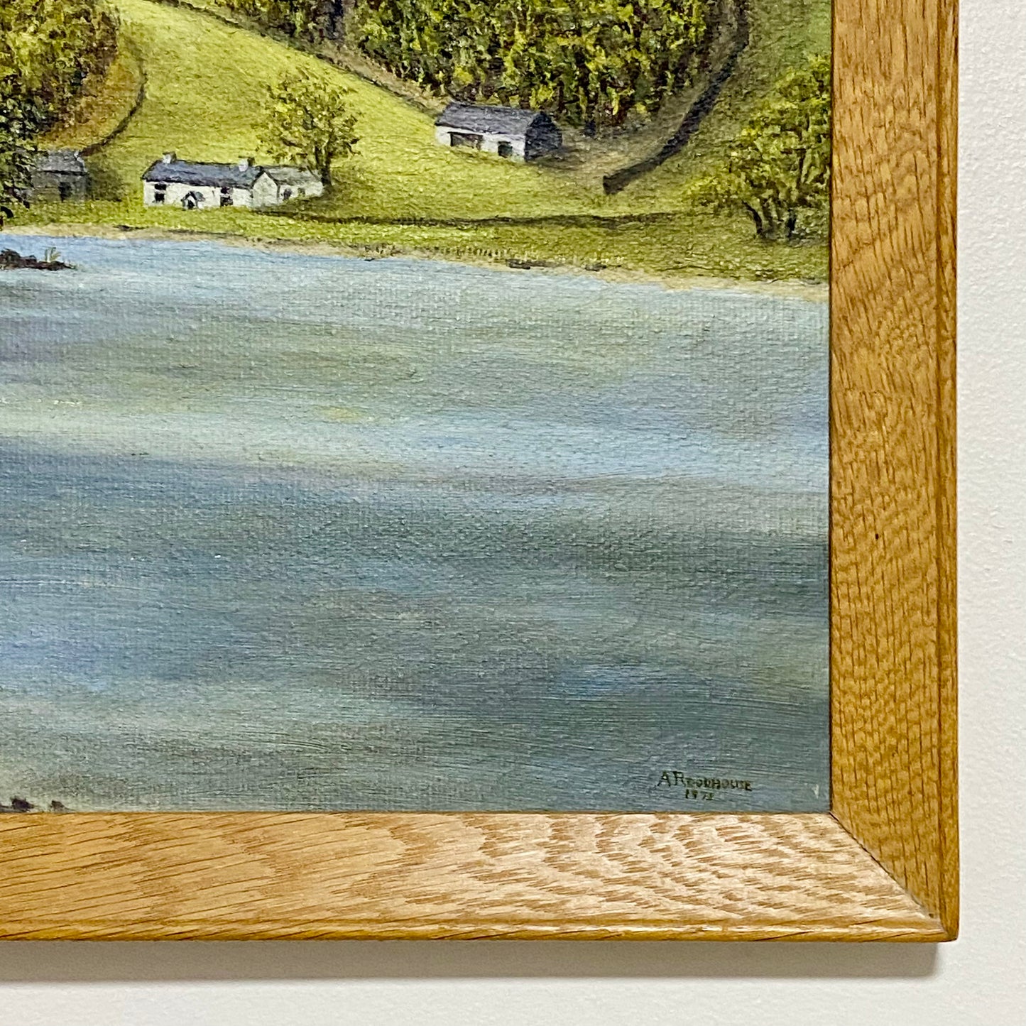 Vintage Lakeside Mountain Landscape Oil On Board Signed A Roodhouse 1972 Framed