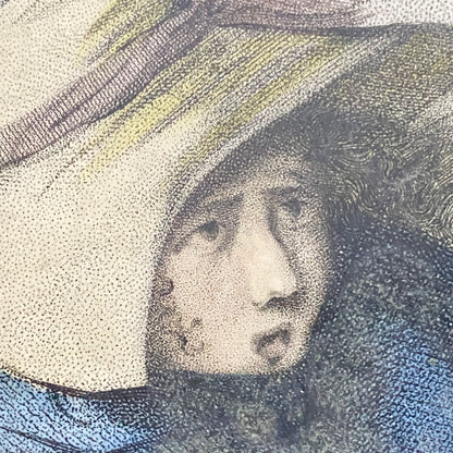 Antique Girl In A Storm After H W Bunbury 1787 Hand Coloured Engraving Framed