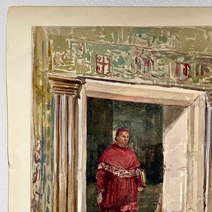 Antique Figure Walking Down Steps Watercolour Painting Signed George Cattermole