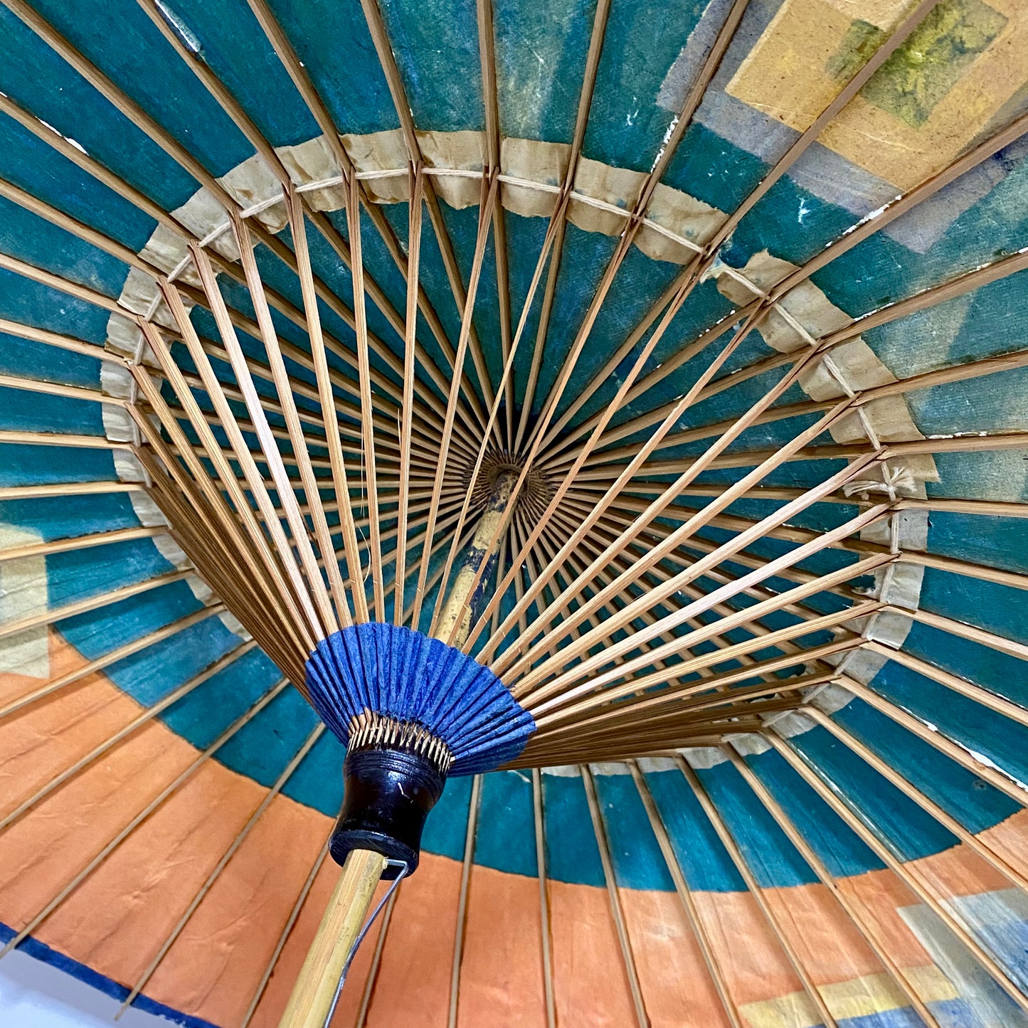 Japanese Vintage Paper Umbrella Parasol Hiyooshiya World War II Colourful Rare