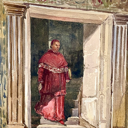 Antique Figure Walking Down Steps Watercolour Painting Signed George Cattermole