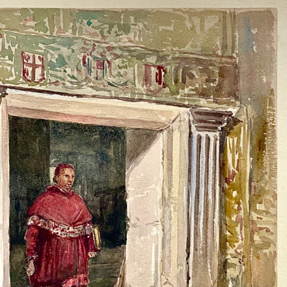 Antique Figure Walking Down Steps Watercolour Painting Signed George Cattermole