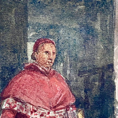 Antique Figure Walking Down Steps Watercolour Painting Signed George Cattermole