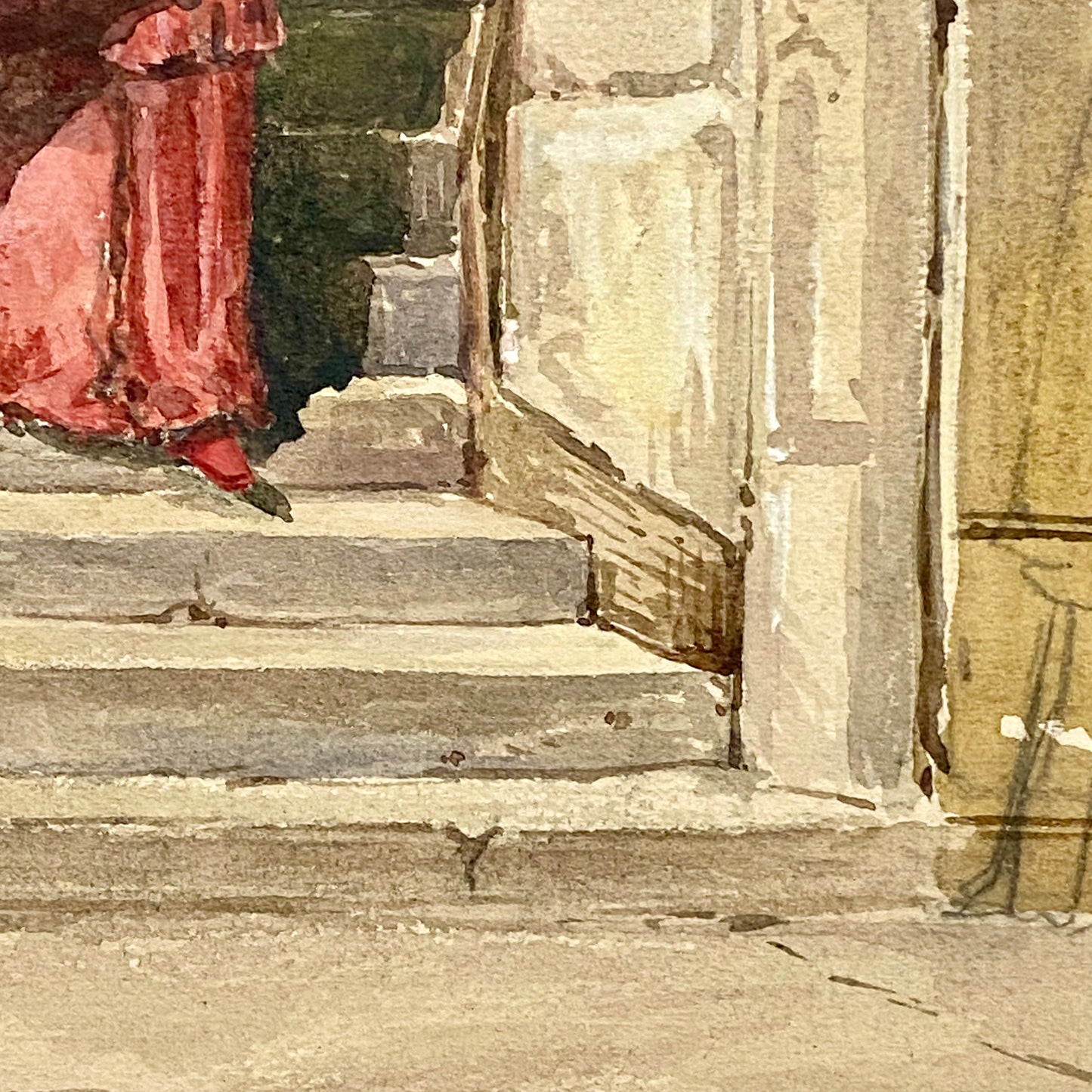 Antique Figure Walking Down Steps Watercolour Painting Signed George Cattermole