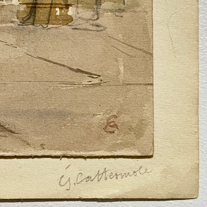 Antique Figure Walking Down Steps Watercolour Painting Signed George Cattermole