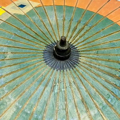 Japanese Vintage Paper Umbrella Parasol Hiyooshiya World War II Colourful Rare