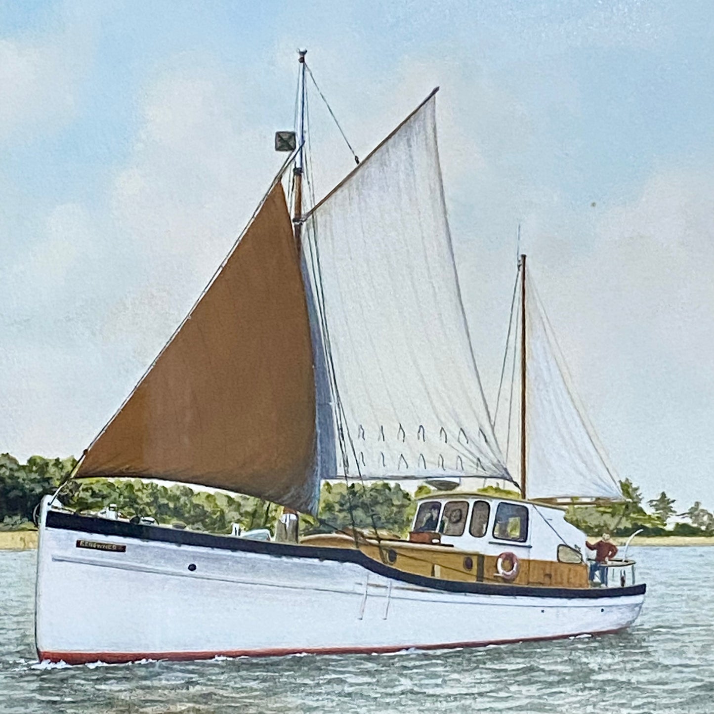 Vintage Coastal Sailing Boat Watercolour Painting Signed Leo Bridges 1981 Framed