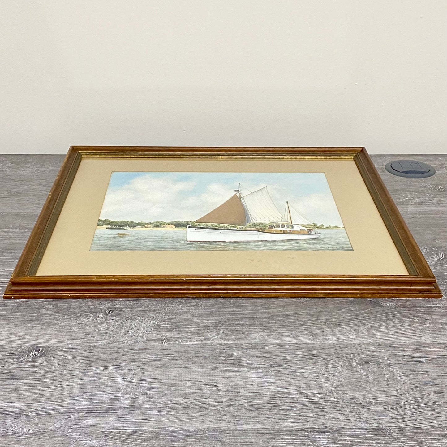 Vintage Coastal Sailing Boat Watercolour Painting Signed Leo Bridges 1981 Framed