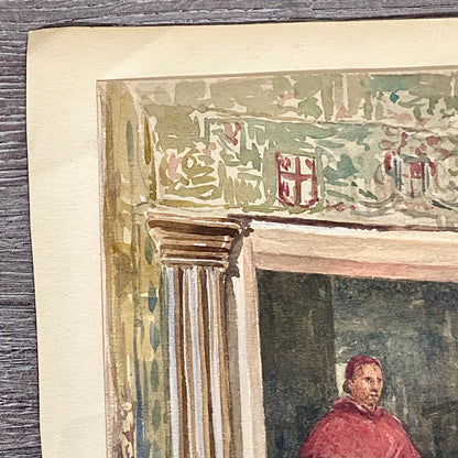 Antique Figure Walking Down Steps Watercolour Painting Signed George Cattermole