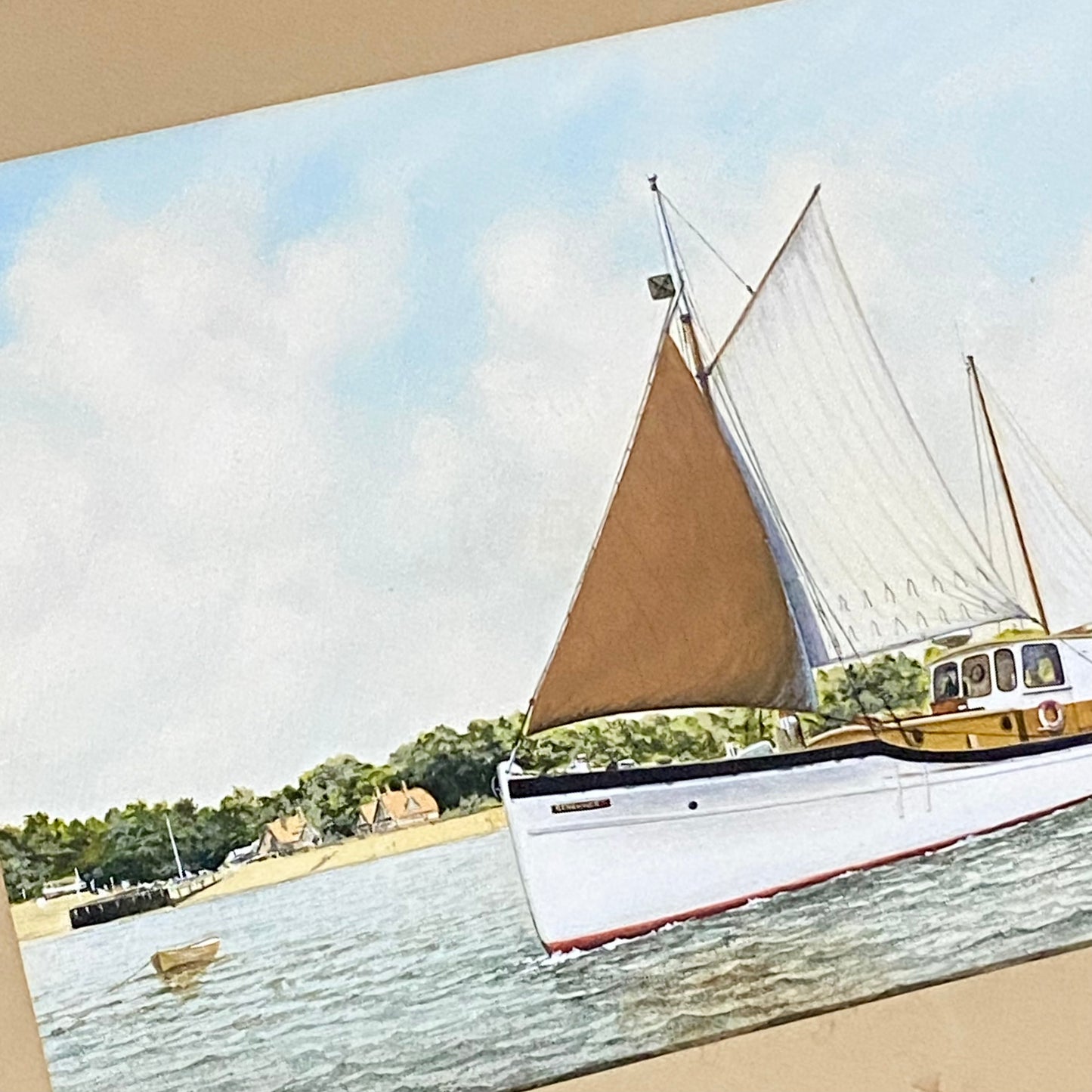 Vintage Coastal Sailing Boat Watercolour Painting Signed Leo Bridges 1981 Framed