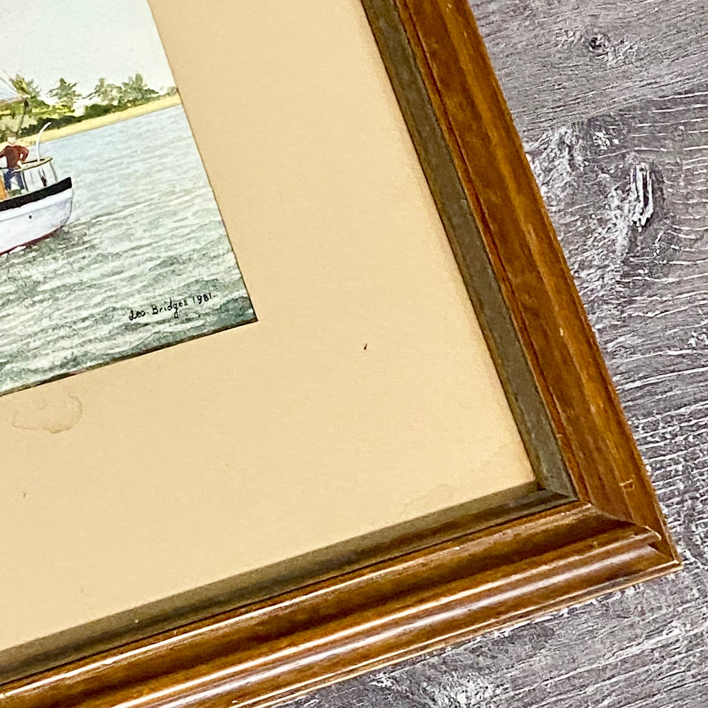 Vintage Coastal Sailing Boat Watercolour Painting Signed Leo Bridges 1981 Framed