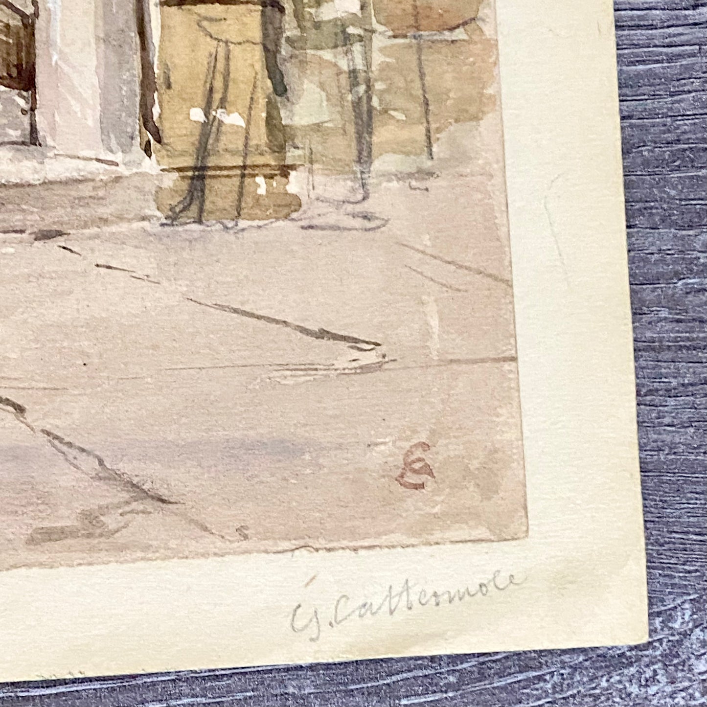 Antique Figure Walking Down Steps Watercolour Painting Signed George Cattermole
