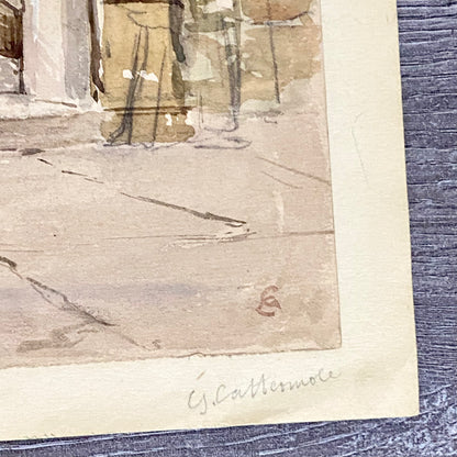 Antique Figure Walking Down Steps Watercolour Painting Signed George Cattermole