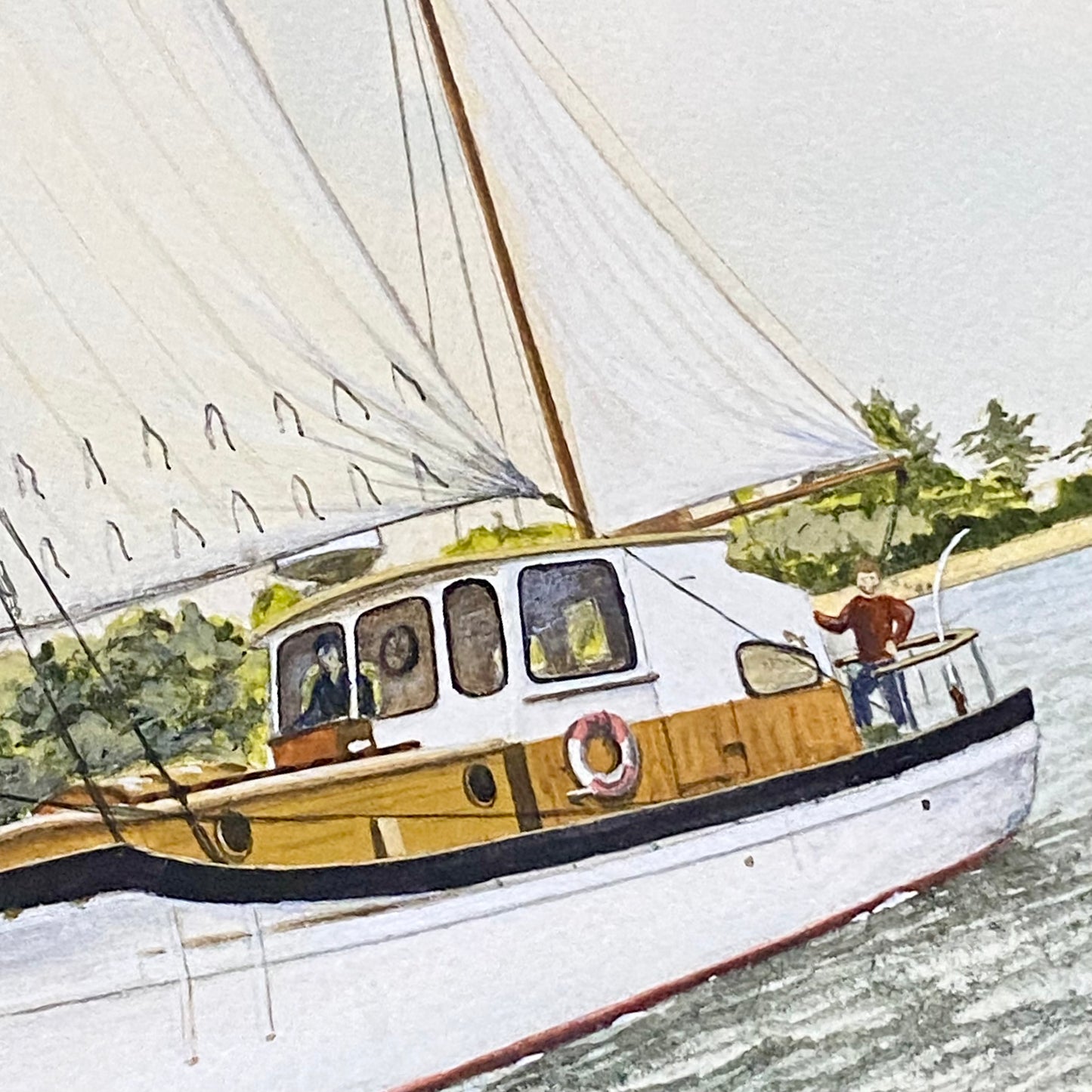 Vintage Coastal Sailing Boat Watercolour Painting Signed Leo Bridges 1981 Framed