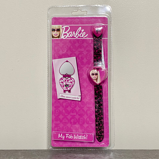 Barbie Heart Shaped Digital LCD My Fab Watch With Flip Mirror Lid Kids 2009 Rare