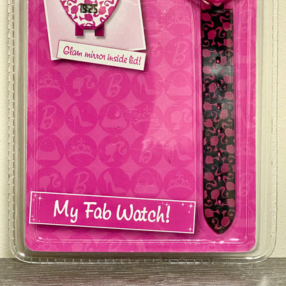 Barbie Heart Shaped Digital LCD My Fab Watch With Flip Mirror Lid Kids 2009 Rare