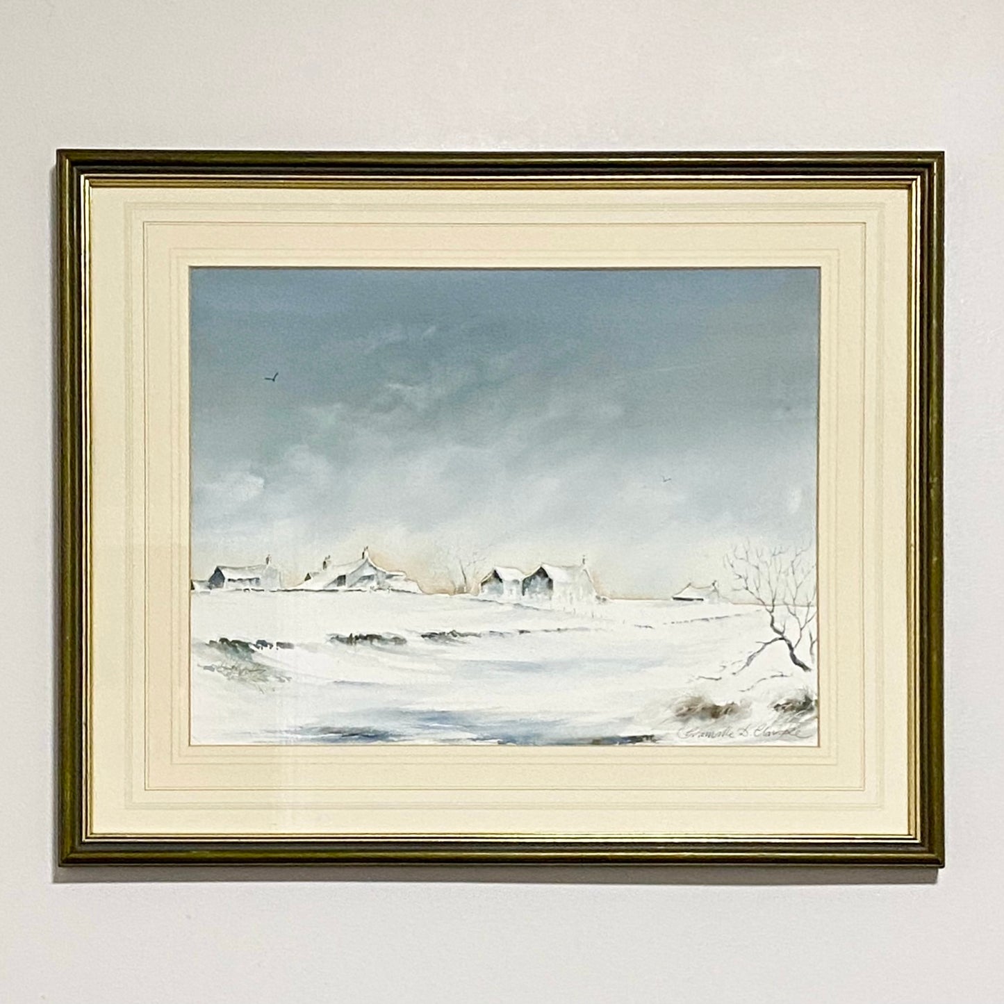 Vintage Snow Field Scene Granville D Clarke FRSA Watercolour 20th Century Framed