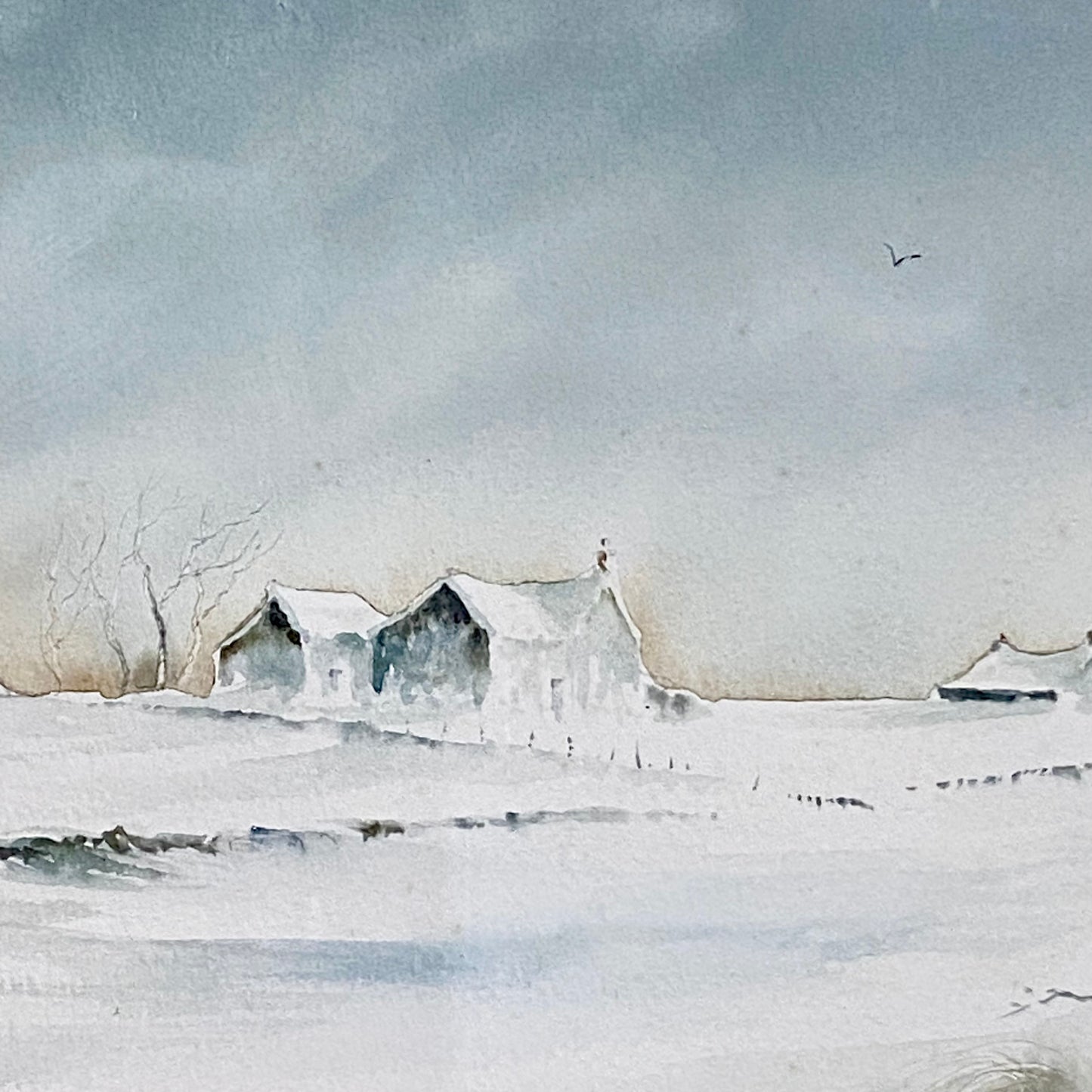 Vintage Snow Field Scene Granville D Clarke FRSA Watercolour 20th Century Framed