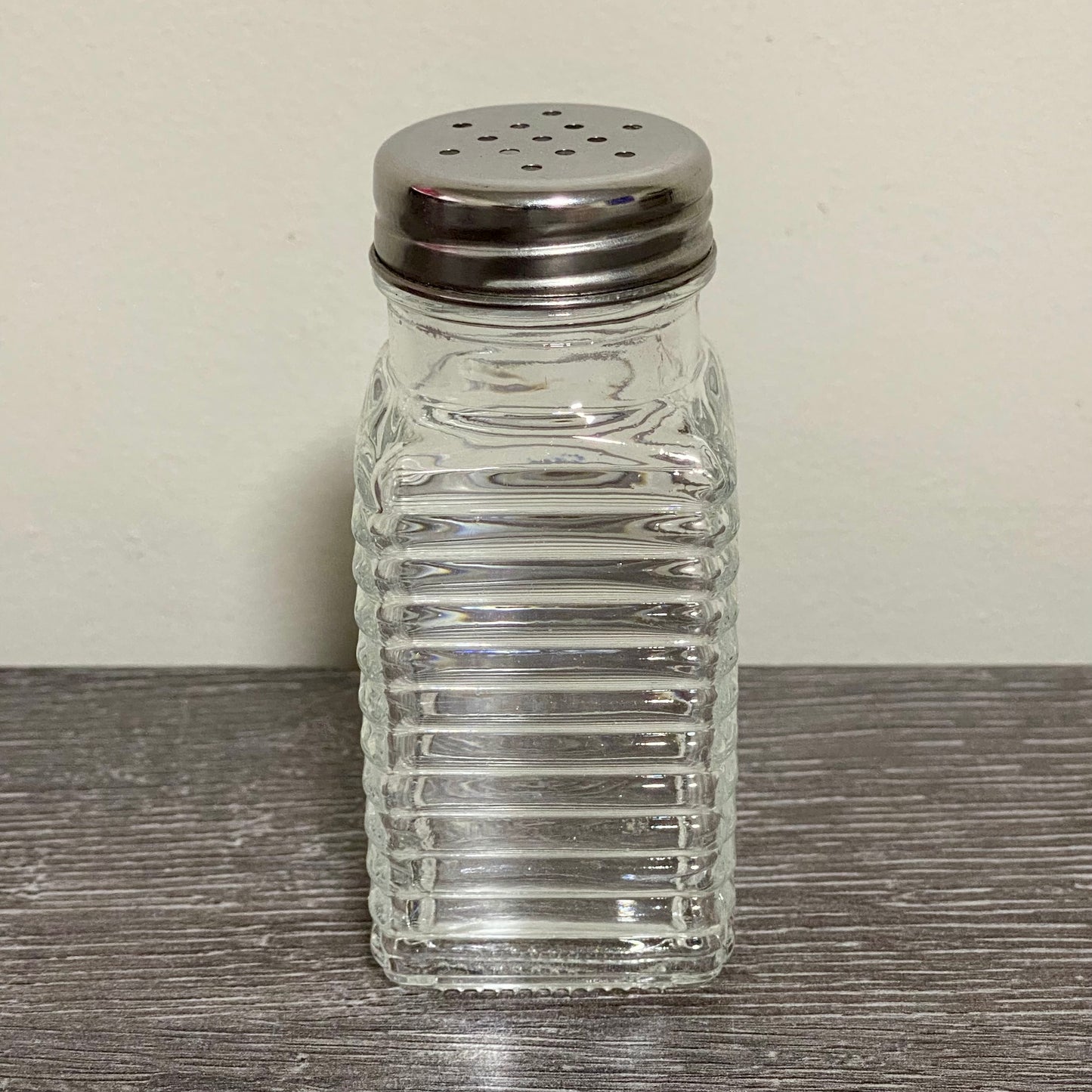 Clear Glass Salt Pepper Shaker With Metal Lid Vintage Ribbed Restaurant Style
