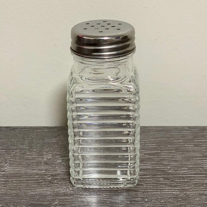 Clear Glass Salt Pepper Shaker With Metal Lid Vintage Ribbed Restaurant Style