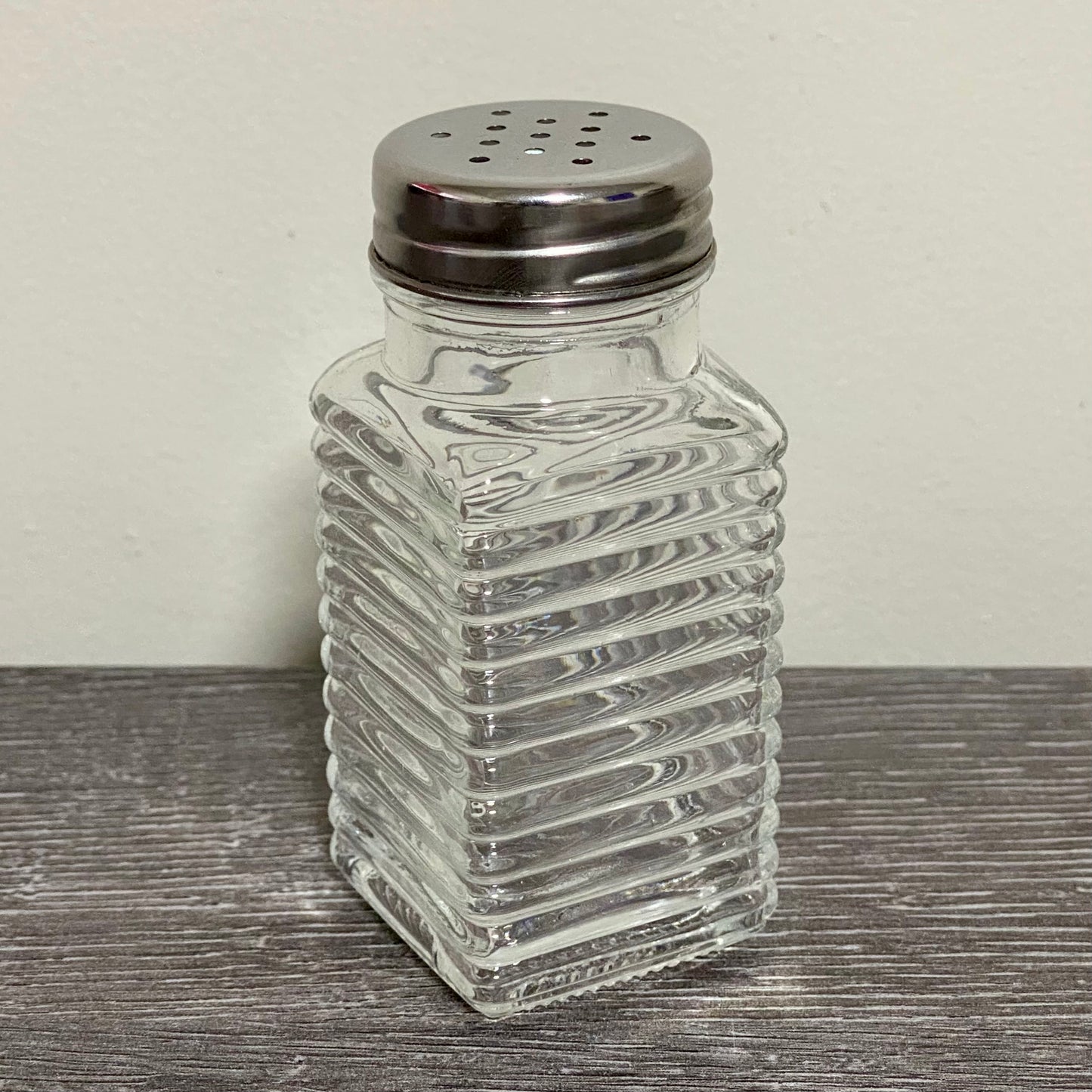 Clear Glass Salt Pepper Shaker With Metal Lid Vintage Ribbed Restaurant Style