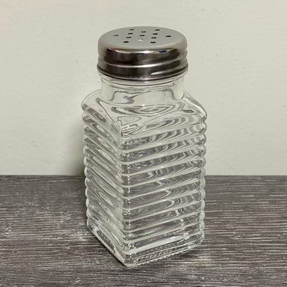 Clear Glass Salt Pepper Shaker With Metal Lid Vintage Ribbed Restaurant Style
