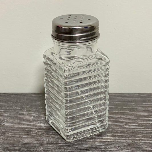 Clear Glass Salt Pepper Shaker With Metal Lid Vintage Ribbed Restaurant Style
