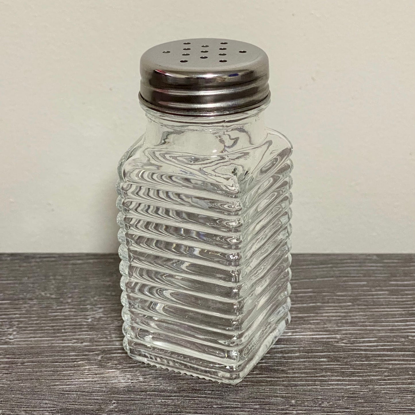 Clear Glass Salt Pepper Shaker With Metal Lid Vintage Ribbed Restaurant Style